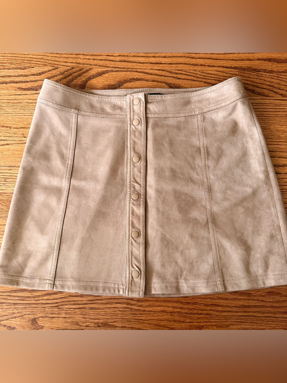 Relish Women's Beige Faux Suede Solid Mini Skirt Button Front Size XL